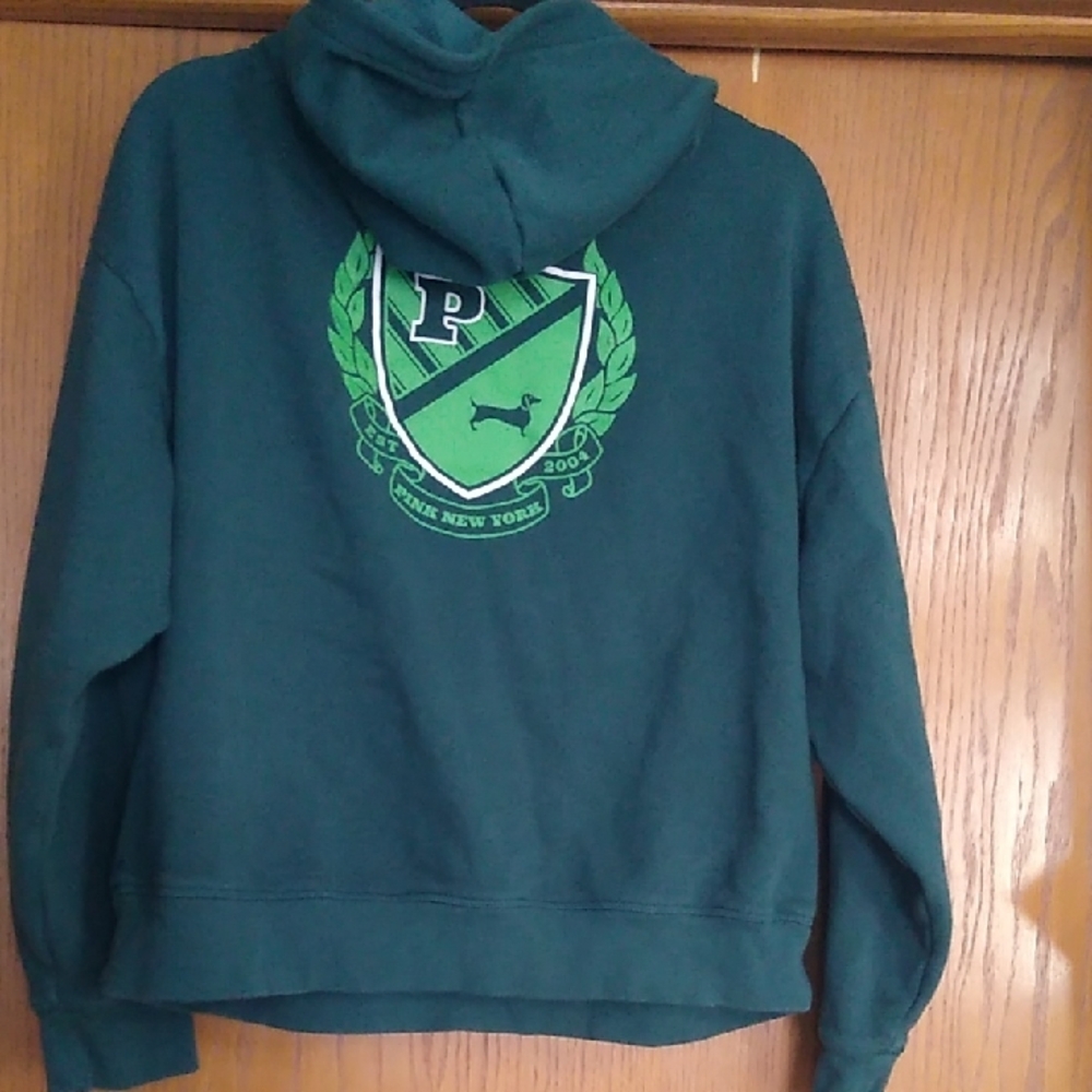PINK Victoria's Secret Green Cropped Hoodie Sweater Oversized Size Medium